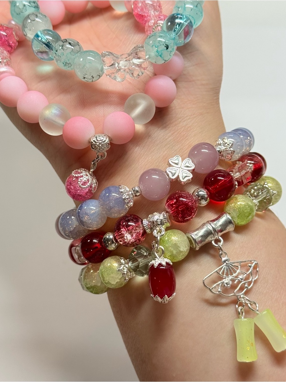 Handmade Designed Luxury Stretch Bracelets Gift Set - Blue, Green, Purple, Pink